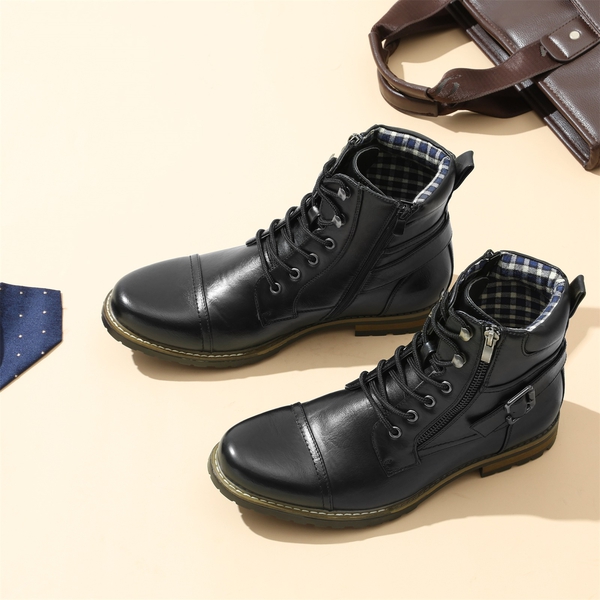 Men's Motorcycle Combat Boots With A Casual Vibe - BLACK - 1